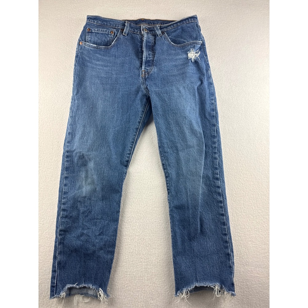 Levi Strauss & Co 501 Button Fly Jeans Distressed Frayed Hem Medium Women